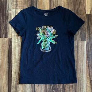LOFT Navy Floral Bouquet Everyday Tee Size XS